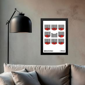 Quadro Bauhaus Preto E Vermelho - Olhos Cílios 24X18Cm Vidro