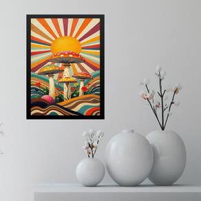 Quadro Cogumelos - Boho Hippy Mushroom Sunrise 24X18Cm