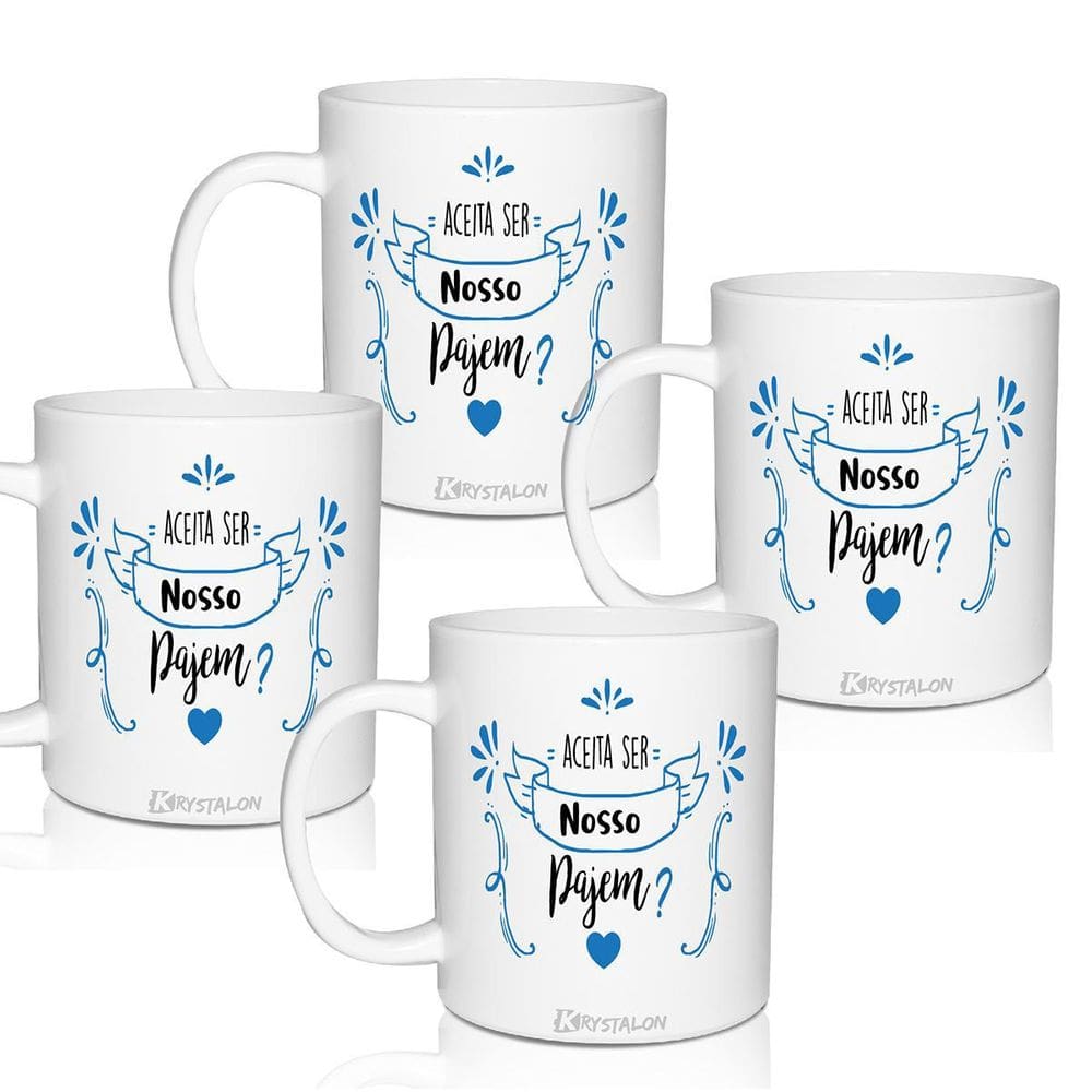 Kit 4 Canecas Convite Brancas Personalização Para Pajens