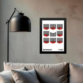 Quadro Bauhaus Preto E Vermelho - Olhos Cílios 45X34Cm Vidro