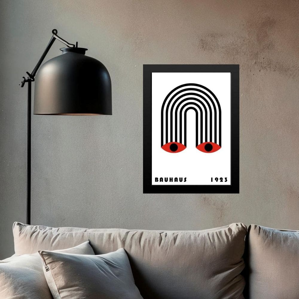 Quadro Bauhaus Preto E Vermelho Olhos Arco Íris 33X24Cm