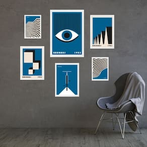 Kit Composição 6 Quadros Artes Bauhaus Azuis