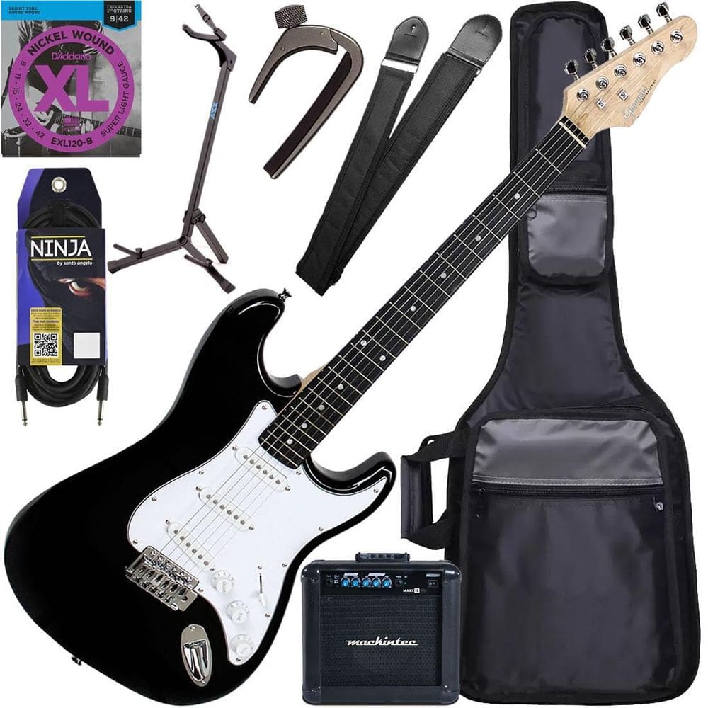 Kit Guitarra Elétrica Stratocaster Giannini G100 Bk/Wh Preto