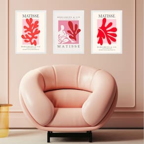 Kit 3 Quadros Rosa E Vermelho Matisse - Coral Mulher 45X34Cm