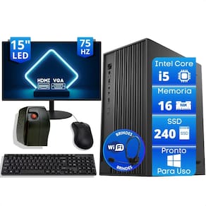 Computador Office Completo Intel Core I5 16Gb SSD 240Gb Monitor 15  Estabilizador Fone Headset