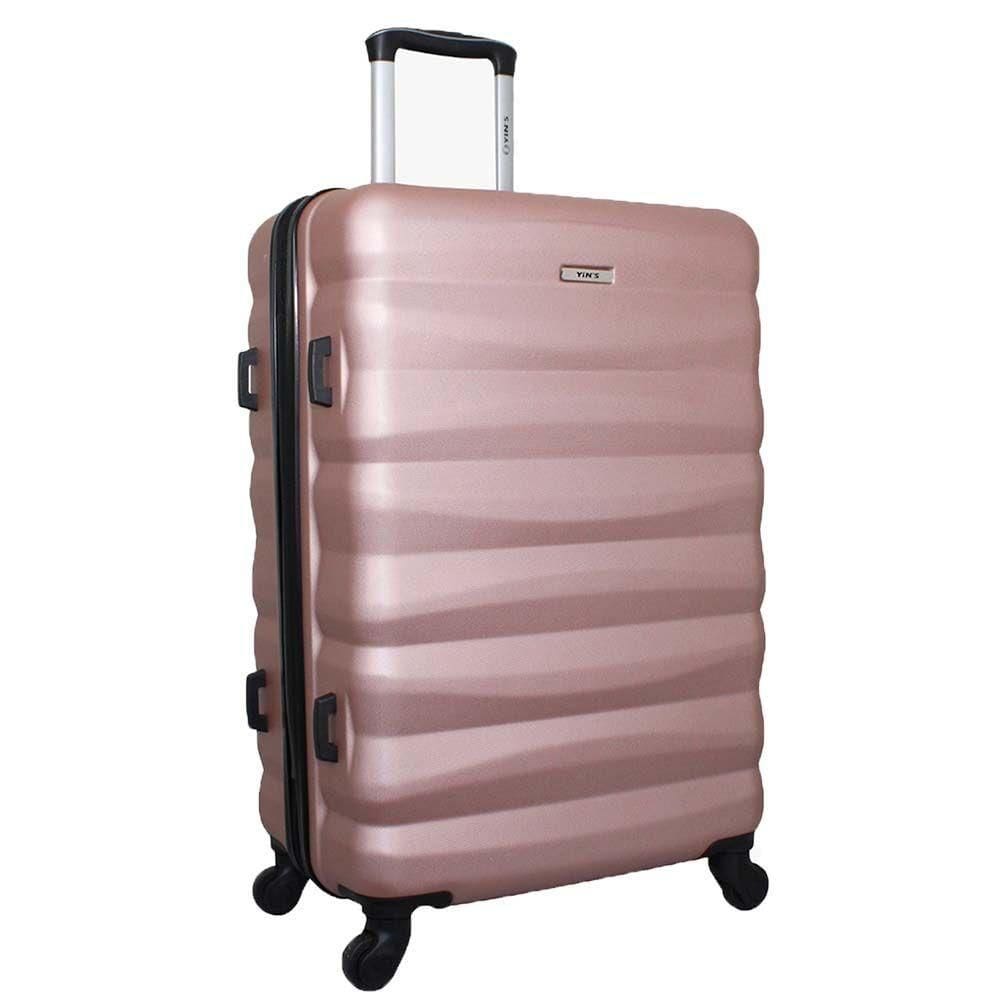 Mala de Bordo Pequena para Viagem em ABS Yins 21089 Cadeado Integrado Rodas Giro 360° Rosê