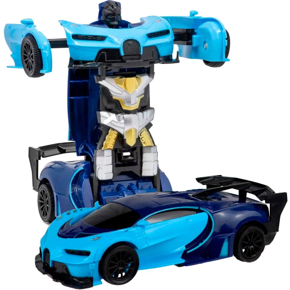 Carrinho de Controle Remoto Changebot Bate Transforma Recarregável LED Azul Polibrinq