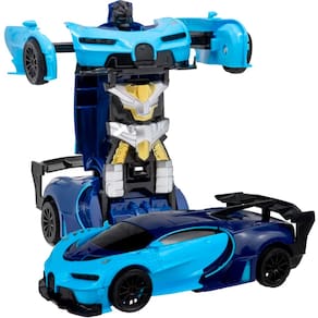 Carrinho de Controle Remoto Changebot Bate Transforma Recarregável LED Azul Polibrinq