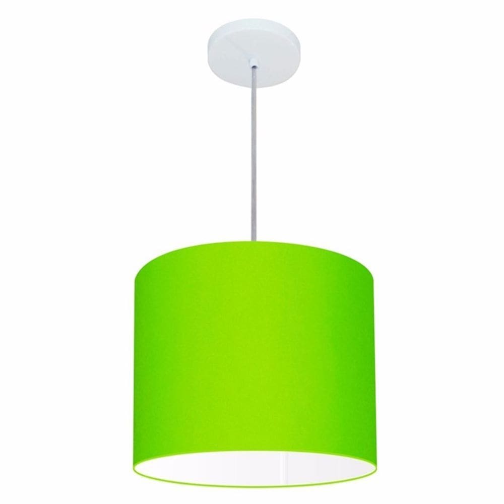 Lustre Pendente Cilíndrico Md-4143 Cúpula em Tecido 35x25cm Verde Limão - Bivolt