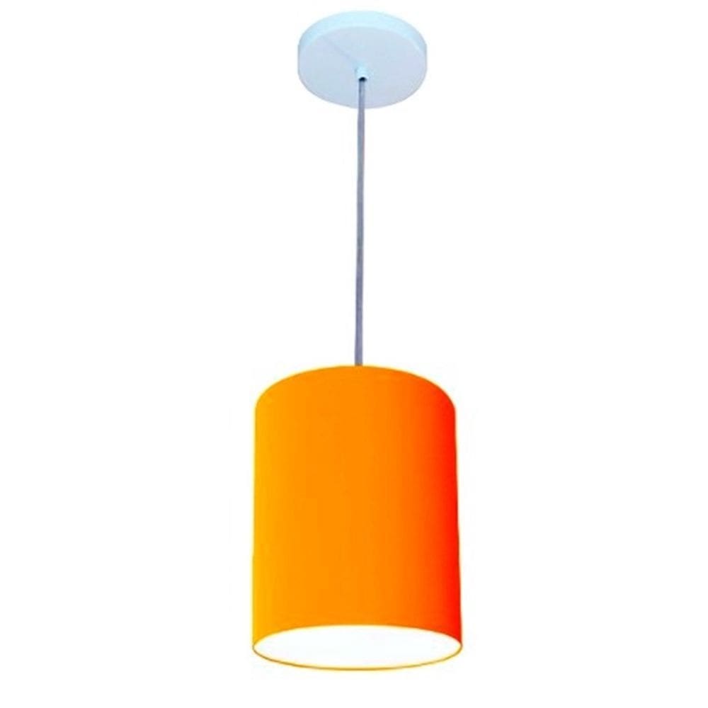 Lustre Pendente Cilíndrico Md-4012 Cúpula em Tecido 18x25cm Laranja - Bivolt