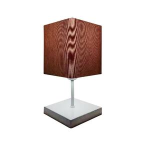 Abajur Quadrado de Mesa Md-2008 Base Branco Cúpula em Tecido 15/13x13cm Palha - Bivolt