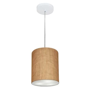 Lustre Pendente Cilíndrico Md-4012 Cúpula em Tecido 18x25cm Palha - Bivolt