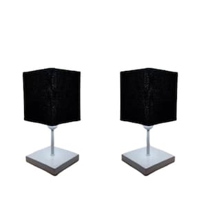 Kit/2 Abajur Quadrado de Mesa Md-2008 Base Branco Cúpula Tec 15/13x13cm Preto - Bivolt