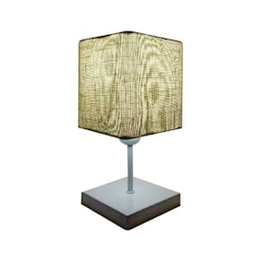 Abajur Quadrado de Mesa Md-2008 Base Branco Cúpula em Tecido 15/13x13cm Rustico Bege - Bivolt