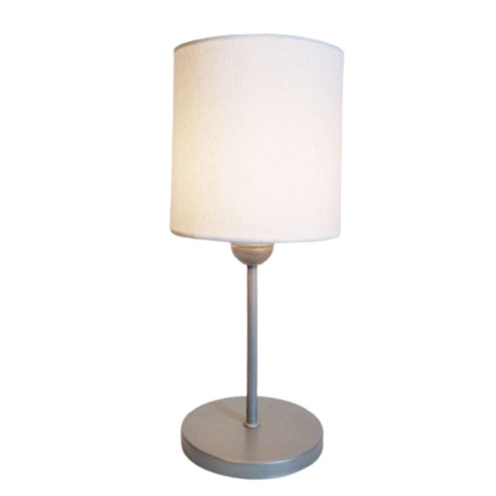 Abajur de Mesa Md-2010 Base Cinza Cúpula em Tecido Cilindrica 14x15cm Branco - Bivolt