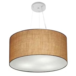 Lustre Pendente Cilíndrico Md-4189 Cúpula em Tecido 50x30cm Palha - Bivolt