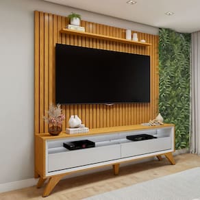 Rack com Painel para TV Até 75 Polegadas áustria Paris 2 Gavetas com Vidro Naturallle/Off White - Mavaular