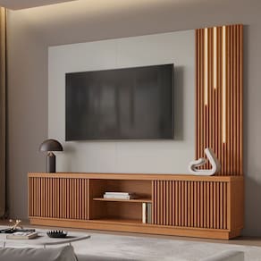 Estante para TV Até 75 Polegadas Valencia New 2 Portas com Led 100% Mdf Naturallle/Off White - Mavaular