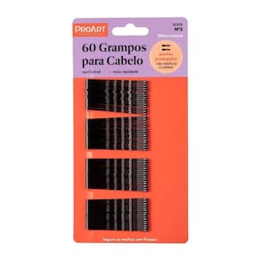 Grampo De Cabelo Preto N5 60 Unidades Proart Pontas Protegidas, ótima Fixação E Durável