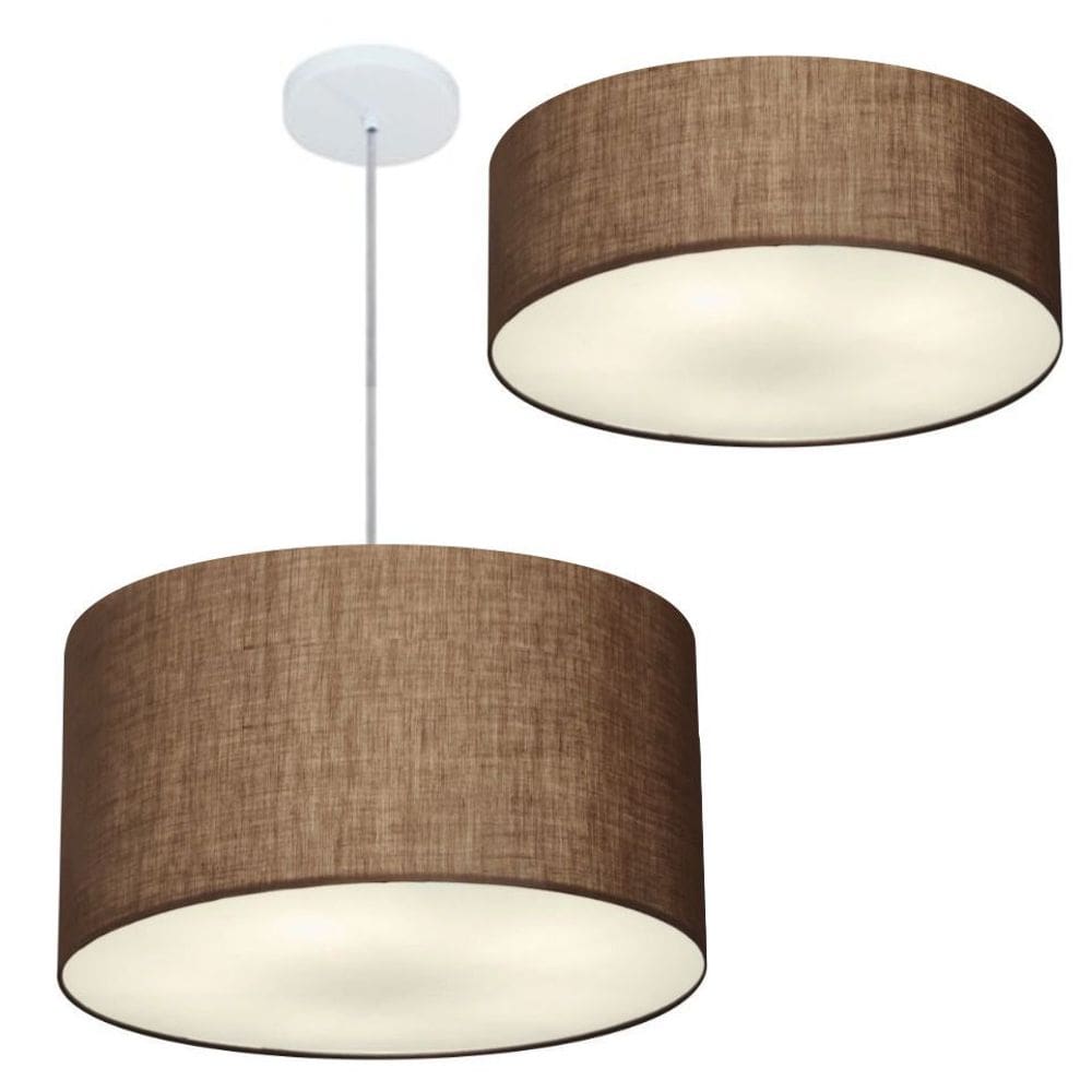 Kit Plafon Cilíndrico Md-3005 e Pendente Md-4019 Cúpula em Tecido 40cm Café - Bivolt