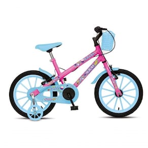 Bicicleta Aurora Fest, Aro 16, Com Freios V-brake, Com Rodas De Apoio, Capa Corrente E Cestinha Rosa-azul Neon