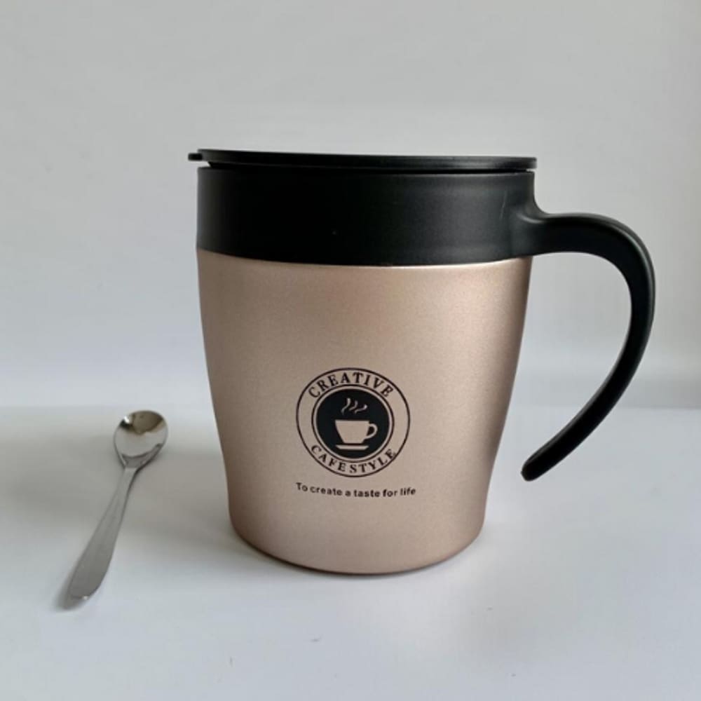 Caneca Termica Aço Inox 350 ML Com Tampa E Colher Cor:Dourado