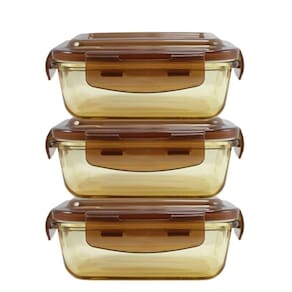 Kit Pote De Vidro Hermético De 3 Peças - Marrom Marrom