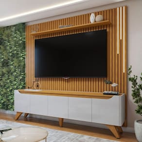 Rack com Painel para TV Até 75 Polegadas Grécia Paris 4 Portas 1 Gaveta com Led Off White/Naturallle - Mavaular