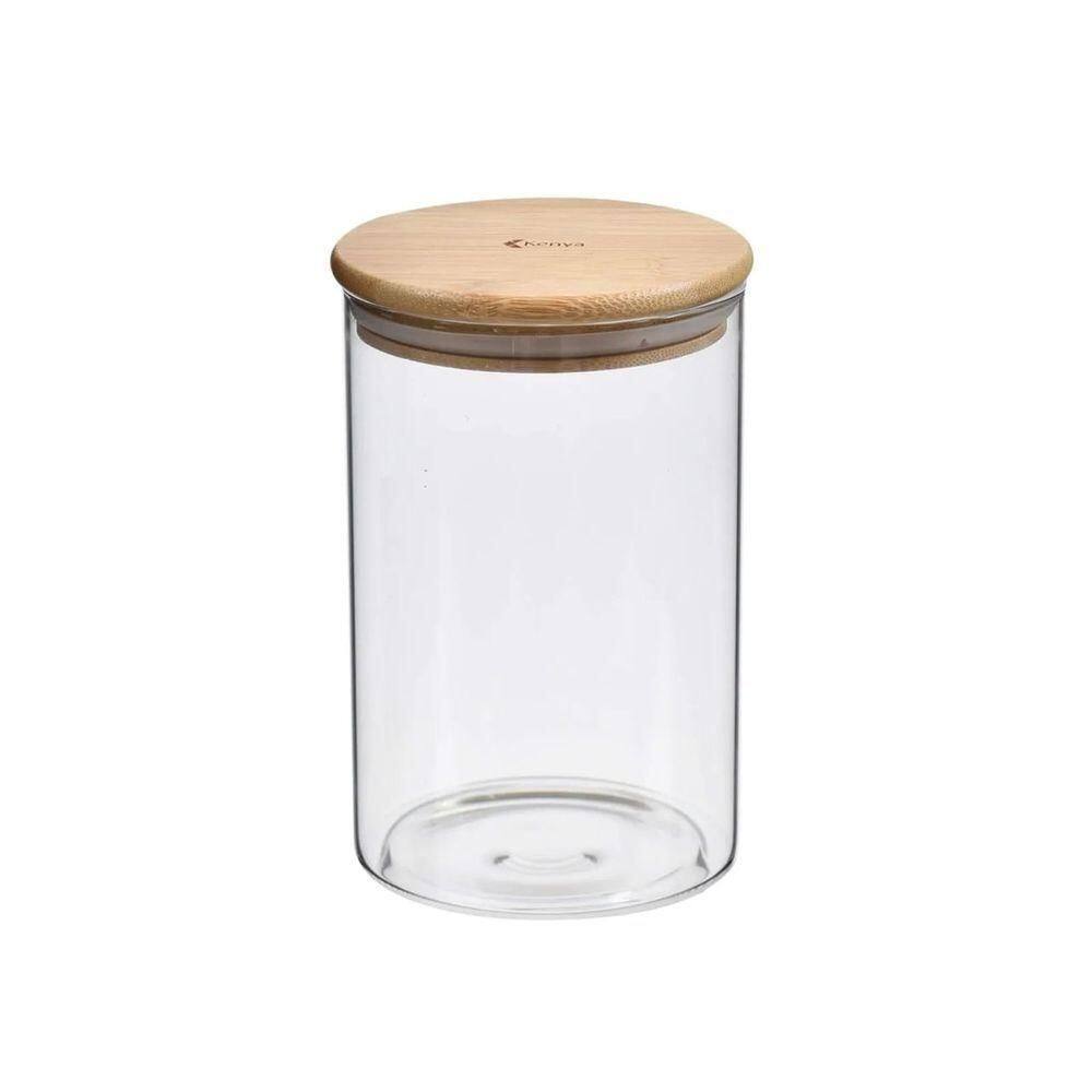 Pote Redondo De Vidro Com Tampa De Bambu 1,5 Litros Kenya