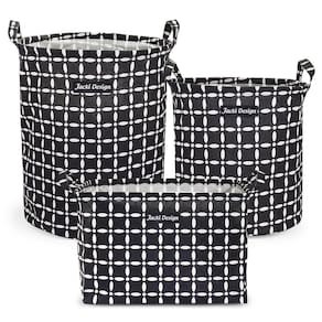 Kit 3 Cestos Multiuso Tecido 43l, 25l E 23l Preto Listado