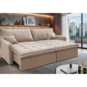 Sofá Sem Caixa Retrátil 1,80m Softgel Luna Velusoft Bege Cama Inbox