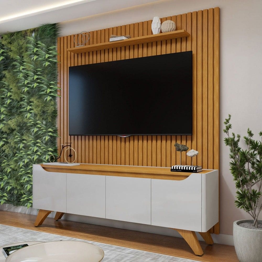Rack com Painel para TV Até 75 Polegadas Grécia Paris 4 Portas Off White/Naturallle - Mavaular