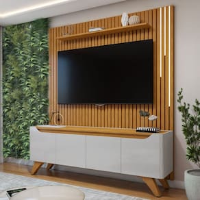 Rack com Painel para TV Até 75 Polegadas Grécia Paris 4 Portas com Led Off White/Naturallle - Mavaular