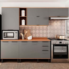 Cozinha Completa Castanha 10 Portas 2 Gavetas 915433 Cinza/Freijó - Telasul