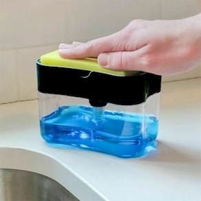 Dispenser Dosador De Detergente Sabão 2x1 Esponja Limpeza Cozinha Com Dosador Cor:Branco