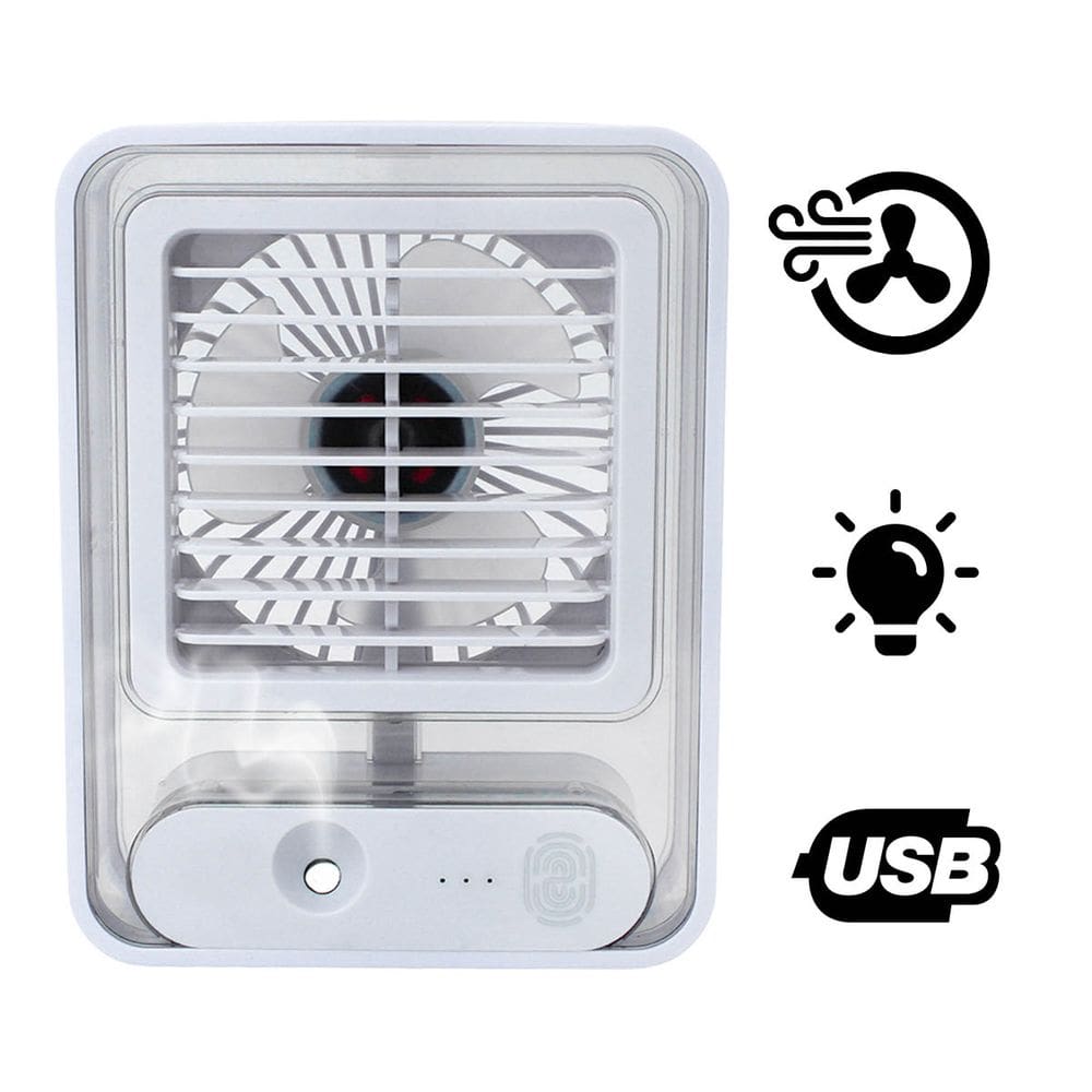 Ventilador Portatil Umidifcador Luminaria USB De Mesa 3 Velocidades Cores:Branco
