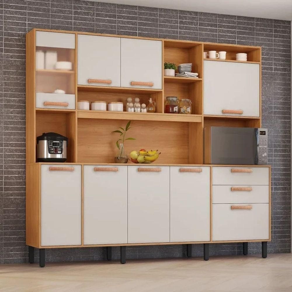 Cozinha Compacta 8 Portas 3 Gavetas 7 Nichos Nápoles Itatiaia Cinamomo-off White