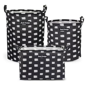 Kit 3 Cestos Multiuso Tecido 43l, 25l E 23l Preto Riscas
