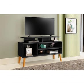 Rack Lion Sala Estar Estante Com Nichos E Prateleiras Cor:preto/canela