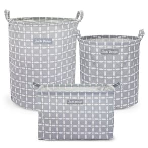 Kit 3 Cestos Multiuso Tecido 43l, 25l E 23l Cinza Listrado