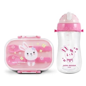 Conjunto Pote P- Lanche De 2 Andares E Garrafa Infantil 460ml - Jacki Design Rosa