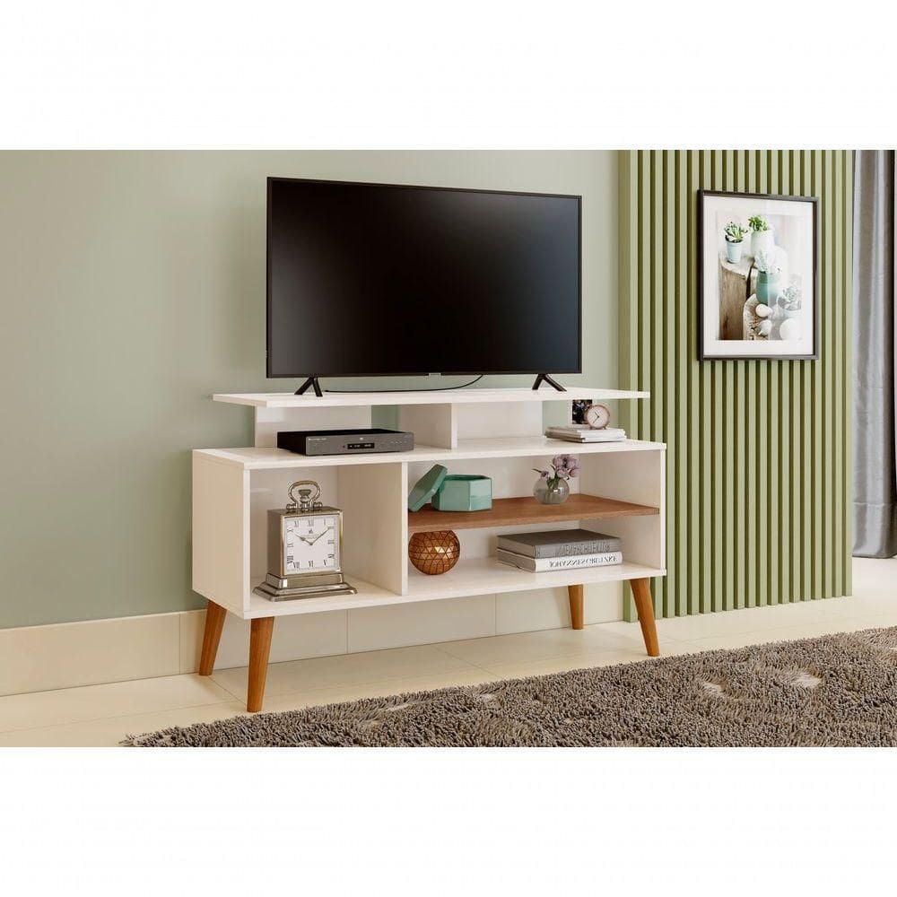 Rack Lion Sala Estar Estante Com Nichos E Prateleiras Cor:off/canela