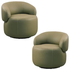 Kit 2 Poltronas Decorativas Giratória Orgânica Sala Living Nevile L06 Couro Verde Musgo - Lyam Decor