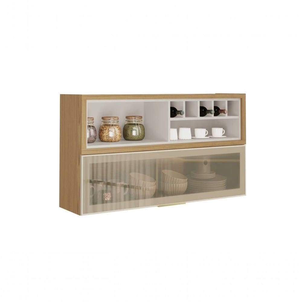 Armário Aéreo 120cm 1 Porta Horizontal Vidro E Nicho Adega New Porto - Itatiaia Freijó-off White