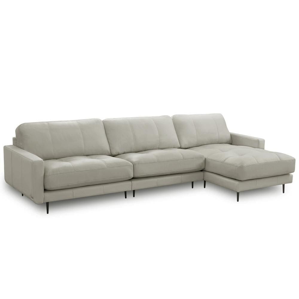 Sofá 4 Lugares Com Chaise Direito Sala Living 316cm Logus L06 Couro Pérola - Lyam Decor