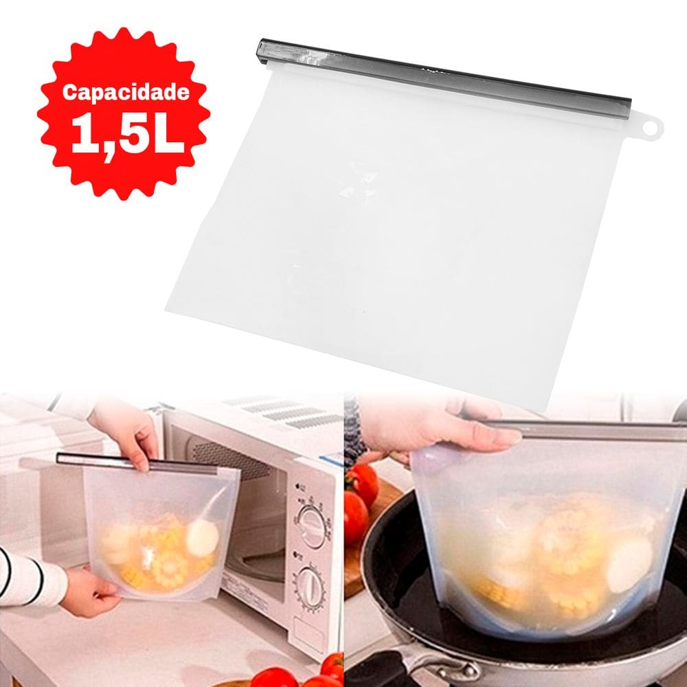 Saco Porta Alimentos Reutilizavel Silicone Freezer 1,5L Cor:Preto