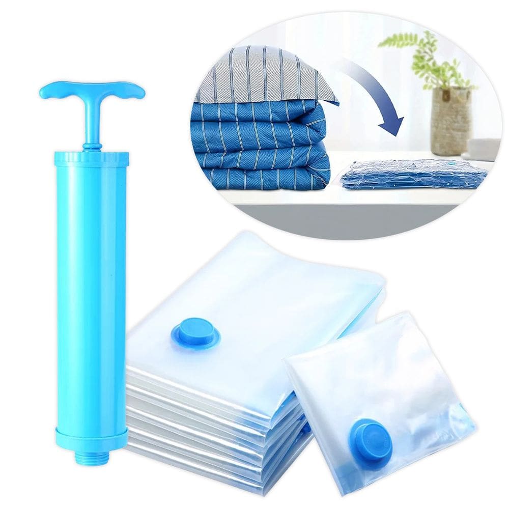 Kit 5 Sacos Vácuo com Bomba de Ar para Organização de Espaço