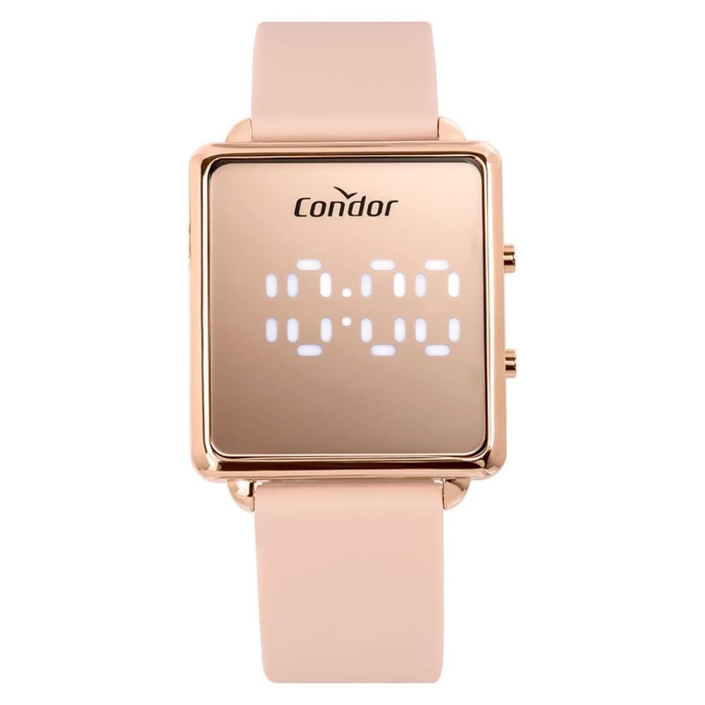 Relógio Condor Feminino Ref: Comd1202ahs/5j Led Espelhado Rosé