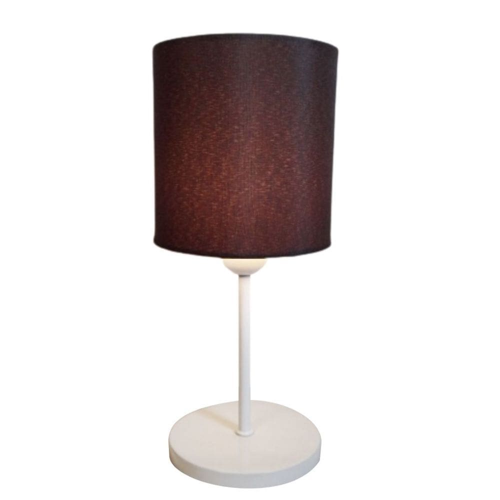 Abajur de Mesa Md-2010 Base Branco Cúpula em Tecido Cilindrica 14x15cm Café - Bivolt