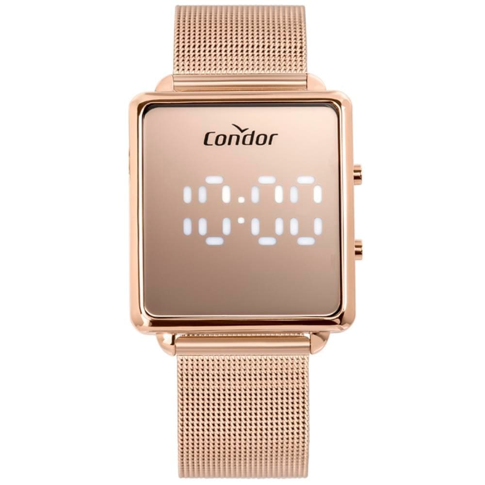 Relógio Condor Feminino Ref: Comd1202ags/4j Led Espelhado Mesh Rosé